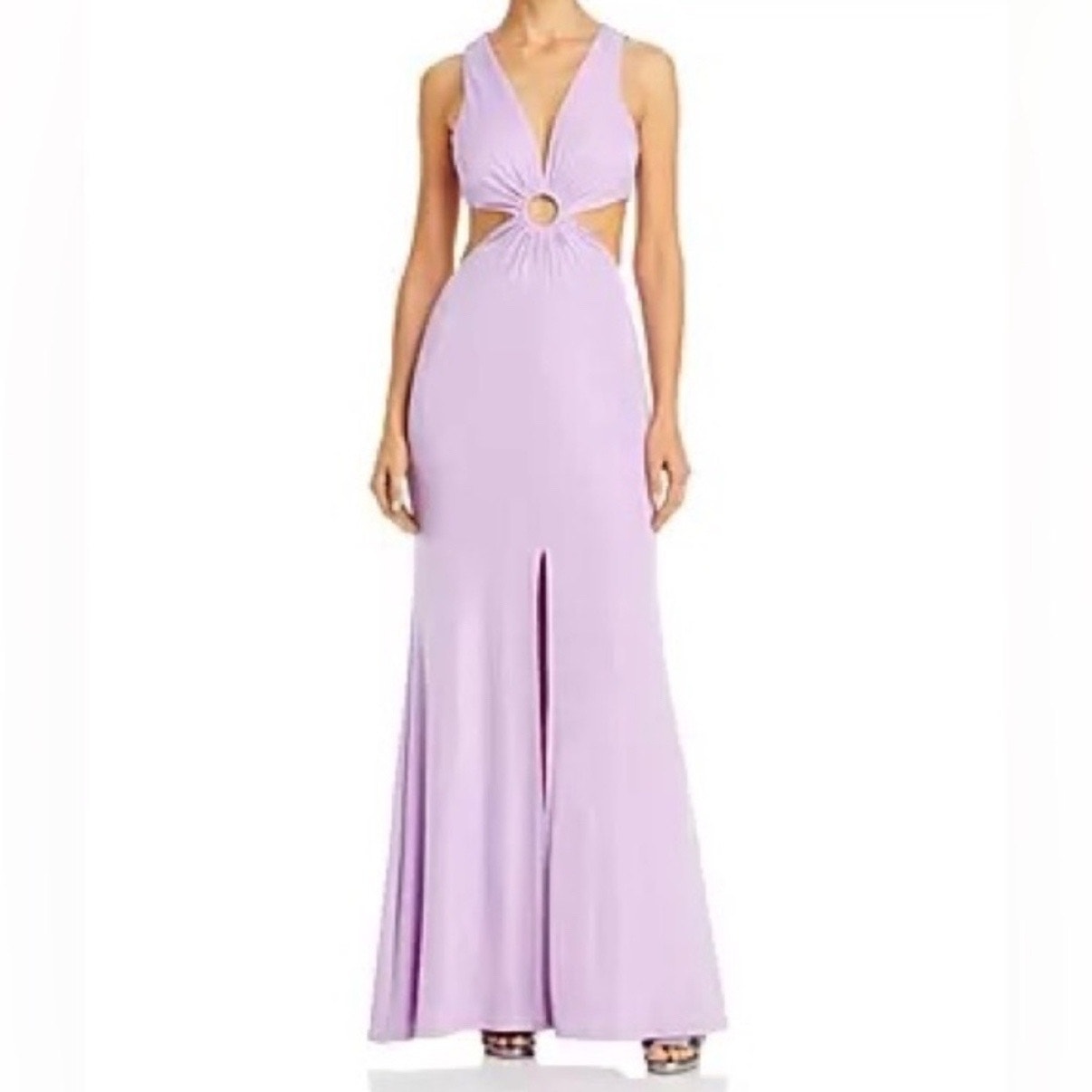 Aqua Violet Ruched Ring Maxi Evening Gown Sz L Nwt